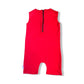 A red baby romper with a front zipper, perfect for easy dressing and undressing