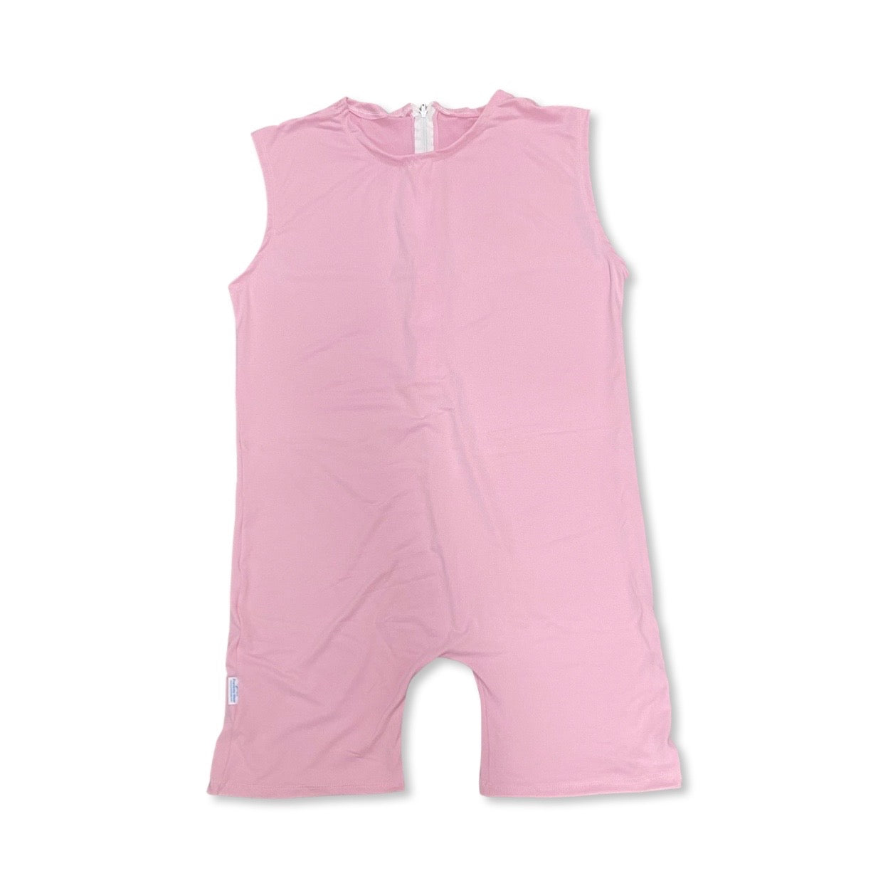 A pink romper with a white collar, perfect for a baby girl