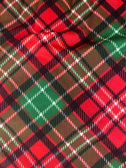 Red and green plaid fabric on a Zip Back Bodysuit