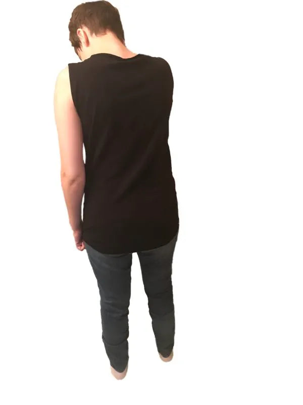 Lady in black tank top and jeans, featuring Unisex Incontinence Bottom Hug Shirt