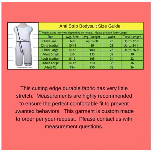 Anti Tear Body Suits Size Chart